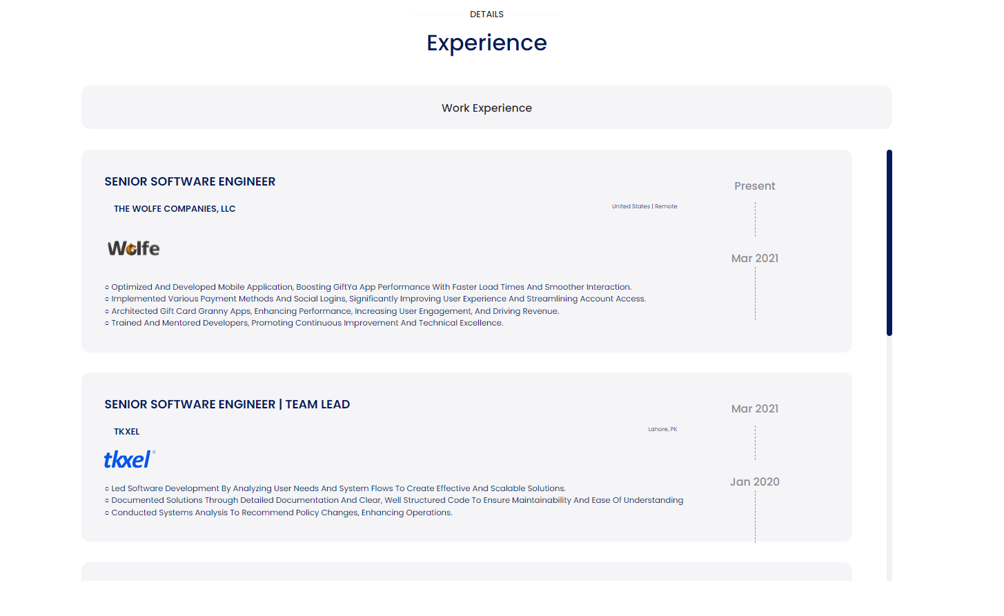 experience templates